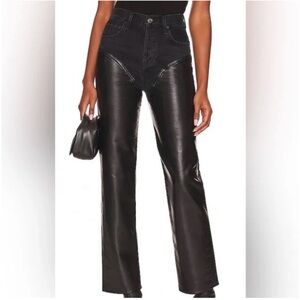 Agolde Harley Black Denim & Recycled Leather. High Rise Women's Jeans